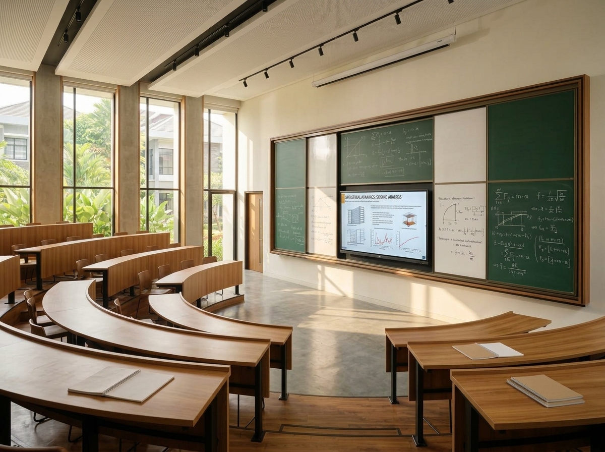 Smart Sliding Whiteboard EduVision di ruang kuliah bertingkat